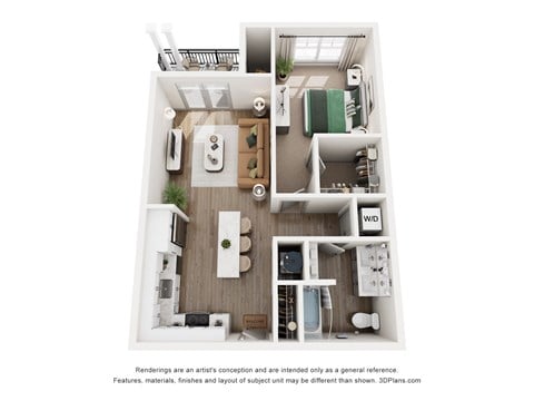Floor plan for 1 bed, 1 bath, 819 sqft